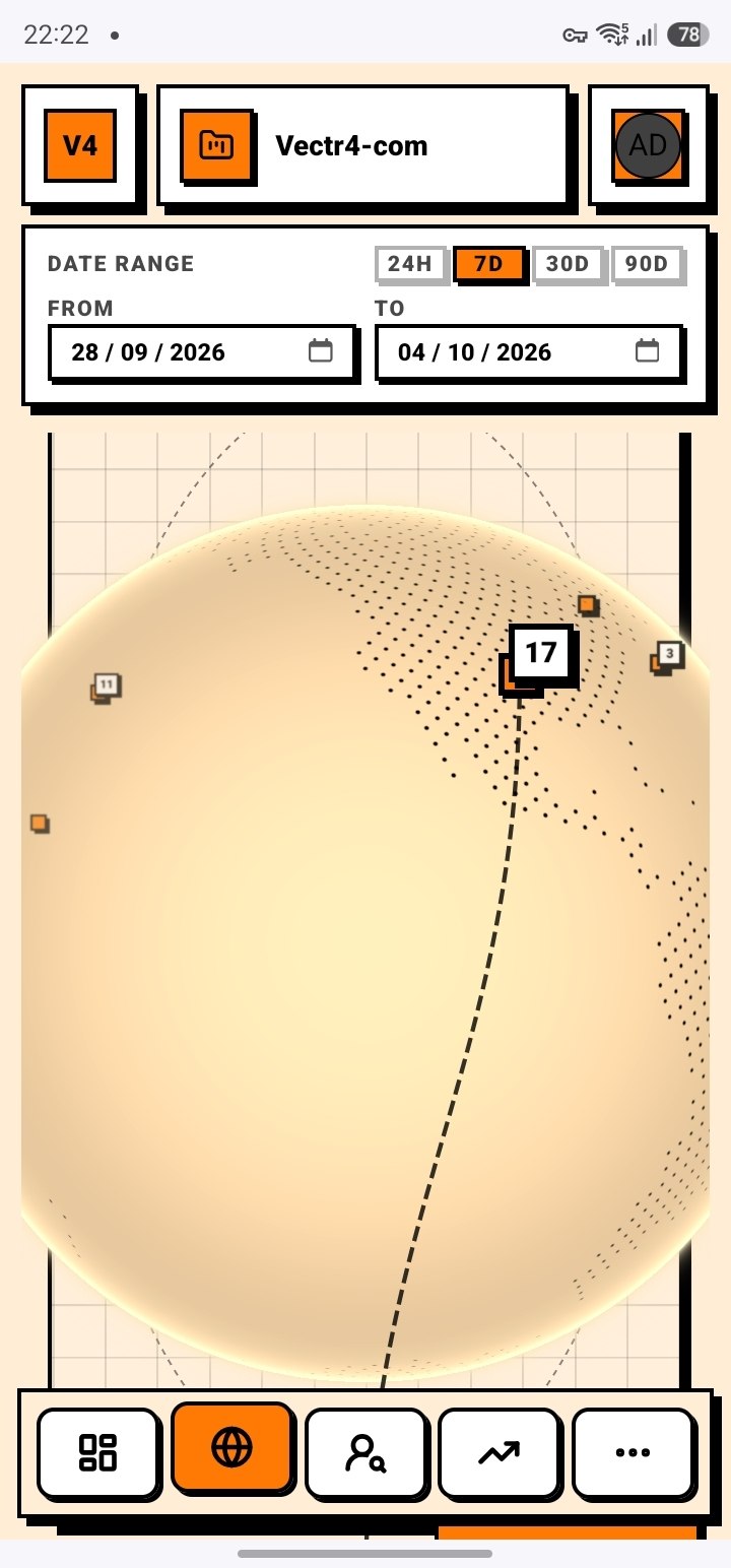 Vectr4 globe view with markers